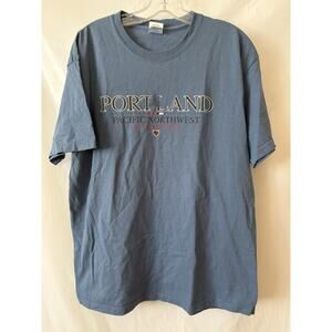 Gildan Portland Logo Men Blue Shirt Size L Cotton short Sleeves